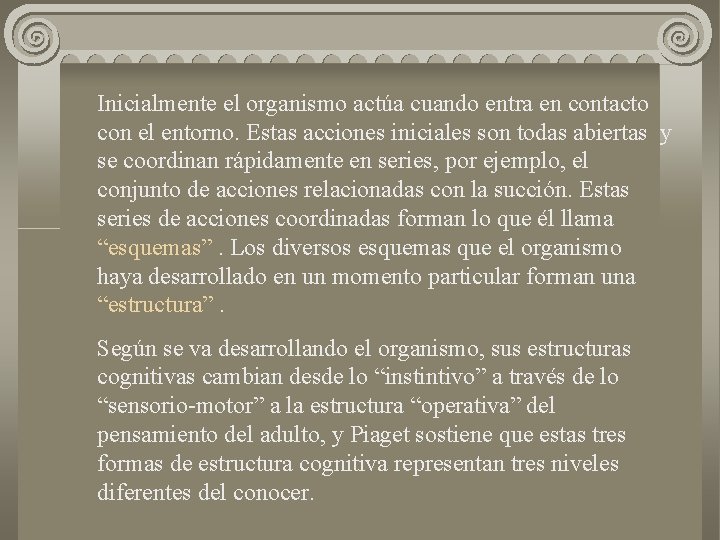 Inicialmente el organismo actúa cuando entra en contacto con el entorno. Estas acciones iniciales