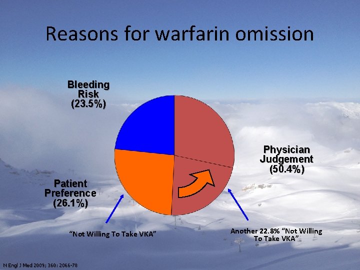 Reasons for warfarin omission Bleeding Risk (23. 5%) Physician Judgement (50. 4%) Patient Preference