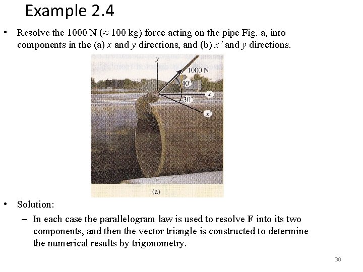 Example 2. 4 • Resolve the 1000 N (≈ 100 kg) force acting on Example 2. 4 • Resolve the 1000 N (≈ 100 kg) force acting on