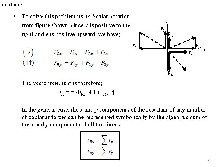 continue • To solve this problem using Scalar notation, from figure shown, since x continue • To solve this problem using Scalar notation, from figure shown, since x
