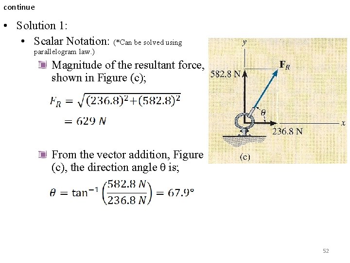 continue • Solution 1: • Scalar Notation: (*Can be solved using parallelogram law. ) continue • Solution 1: • Scalar Notation: (*Can be solved using parallelogram law. )