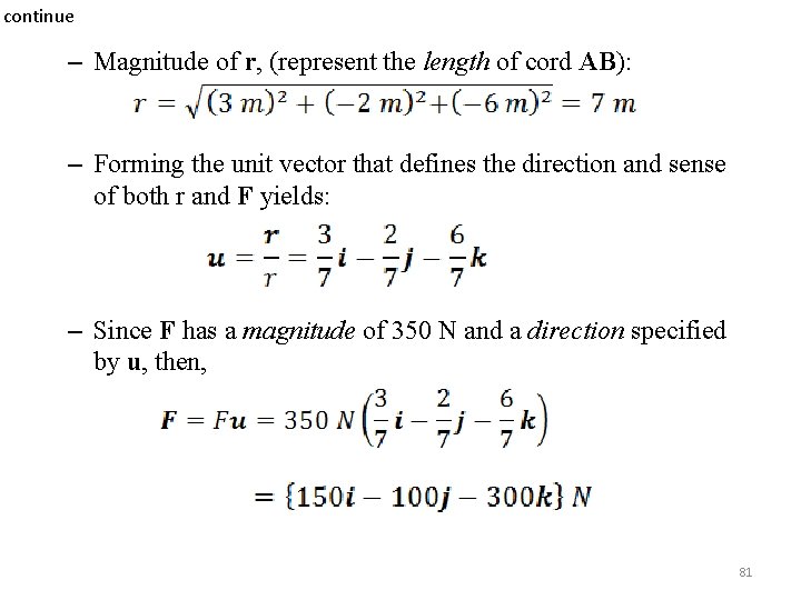 continue – Magnitude of r, (represent the length of cord AB): – Forming the continue – Magnitude of r, (represent the length of cord AB): – Forming the