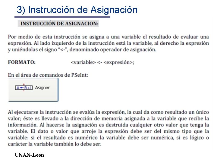 3) Instrucción de Asignación UNAN-Leon 
