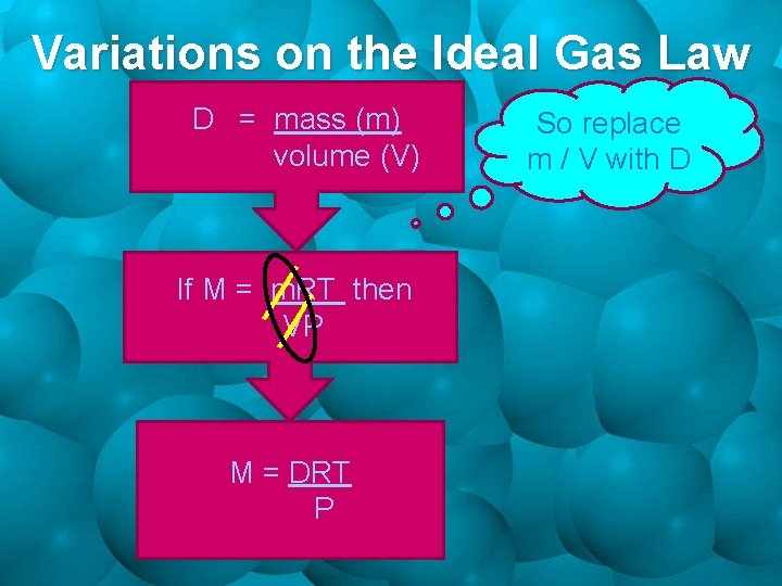 Variations on the Ideal Gas Law D = mass (m) volume (V) If M