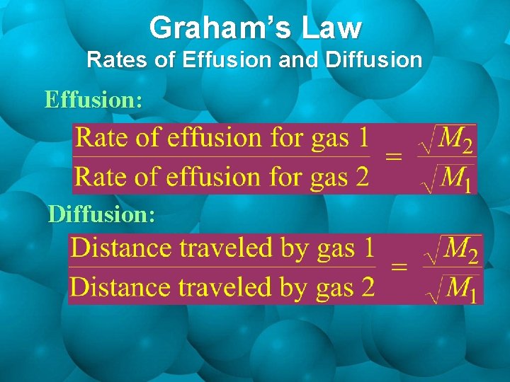 Graham’s Law Rates of Effusion and Diffusion Effusion: Diffusion: 