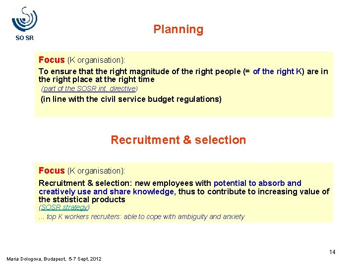 Planning SO SR Focus (K organisation): To ensure that the right magnitude of the Planning SO SR Focus (K organisation): To ensure that the right magnitude of the