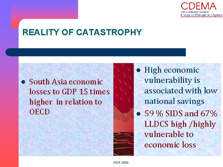 REALITY OF CATASTROPHY l l South Asia economic losses to GDP 15 times higher