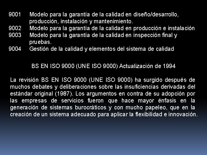 9001 9002 9003 9004 Modelo para la garantía de la calidad en diseño/desarrollo, producción,