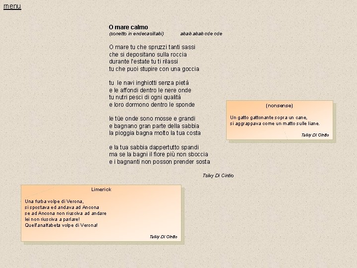 menu O mare calmo (sonetto in endecasillabi) abab cde O mare tu che spruzzi menu O mare calmo (sonetto in endecasillabi) abab cde O mare tu che spruzzi