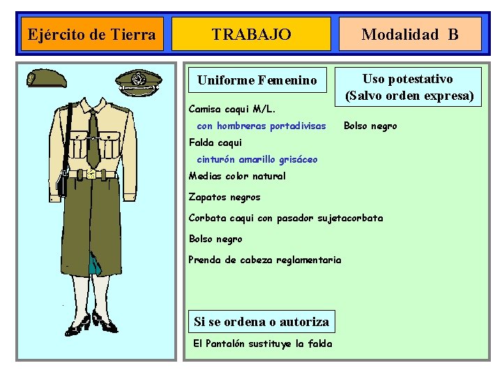 Ejército de Tierra TRABAJO Uniforme Femenino Camisa caqui M/L. con hombreras portadivisas Modalidad B