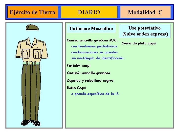 Ejército de Tierra DIARIO Uniforme Masculino Camisa amarillo grisácea M/C. con hombreras portadivisas Modalidad