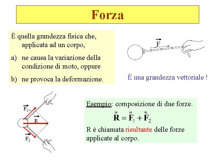 Forza È quella grandezza fisica che, applicata ad un corpo, F a) ne causa