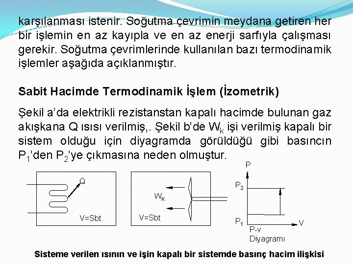 karşılanması istenir. Soğutma çevrimin meydana getiren her bir işlemin en az kayıpla ve en