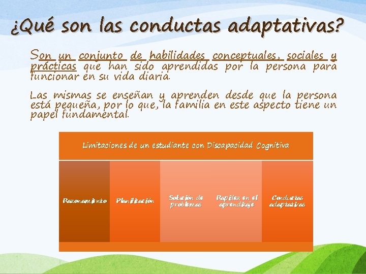 ¿Qué son las conductas adaptativas? Son un conjunto de habilidades conceptuales, sociales y prácticas