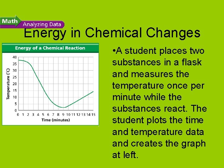 Energy in Chemical Changes • A student places two substances in a flask and