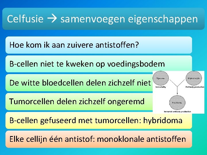 Celfusie samenvoegen eigenschappen Hoe kom ik aan zuivere antistoffen? B-cellen niet te kweken op