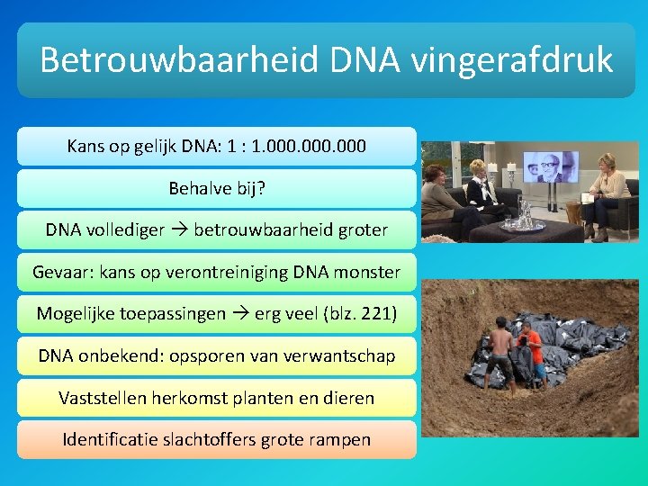 Betrouwbaarheid DNA vingerafdruk Kans op gelijk DNA: 1 : 1. 000 Behalve bij? DNA