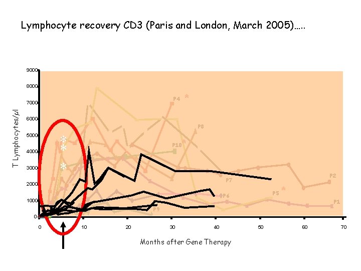 Lymphocyte recovery CD 3 (Paris and London, March 2005)…. . 9000 8000 T Lymphocytes/µl
