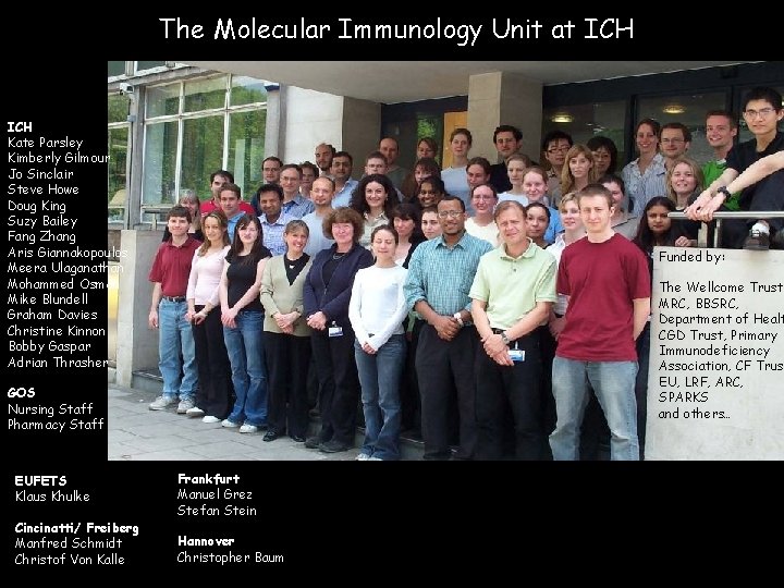 The Molecular Immunology Unit at ICH Kate Parsley Kimberly Gilmour Jo Sinclair Steve Howe