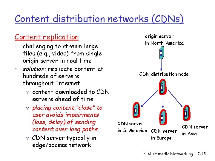 Content distribution networks (CDNs) Content replication r r challenging to stream large files (e.