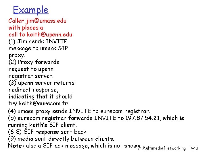 Example Caller jim@umass. edu with places a call to keith@upenn. edu (1) Jim sends