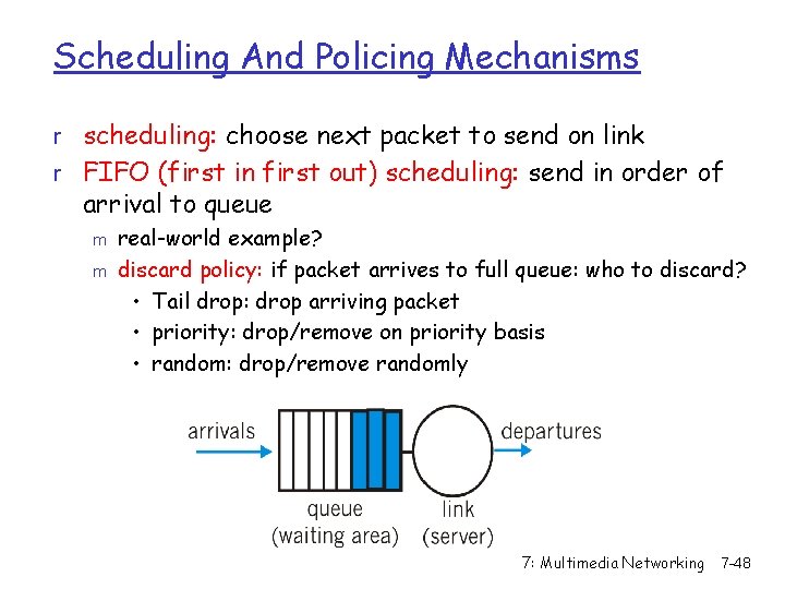 Scheduling And Policing Mechanisms r scheduling: choose next packet to send on link r