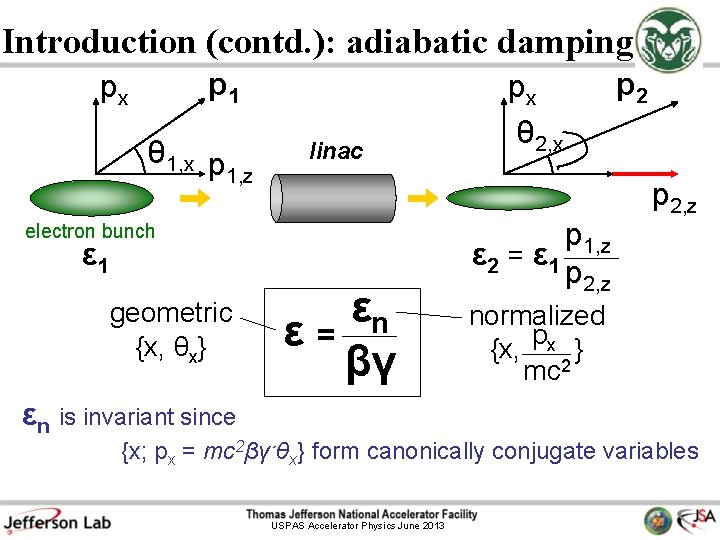 Introduction (contd. ): adiabatic damping p 1 px θ 1, x p 1, z