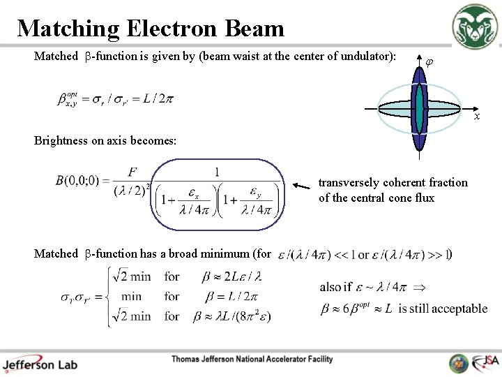 Matching Electron Beam Matched -function is given by (beam waist at the center of