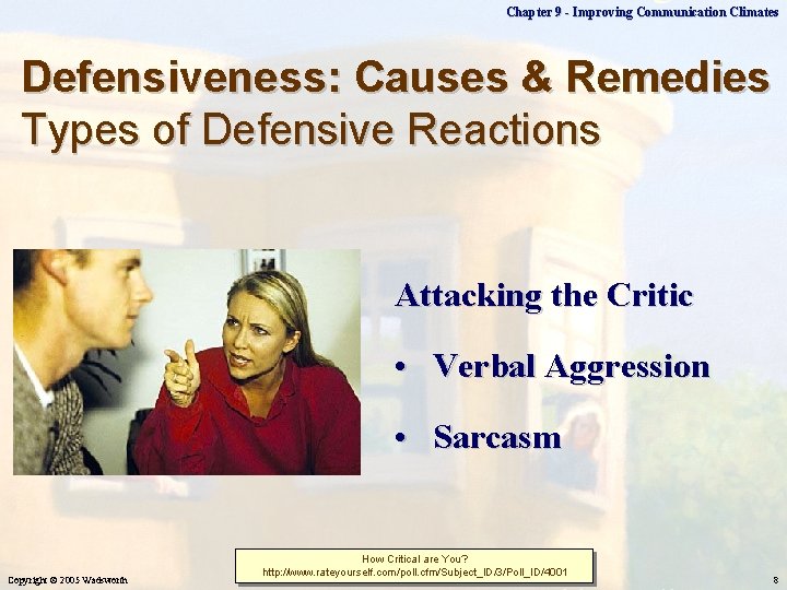 Chapter 9 - Improving Communication Climates Defensiveness: Causes & Remedies Types of Defensive Reactions