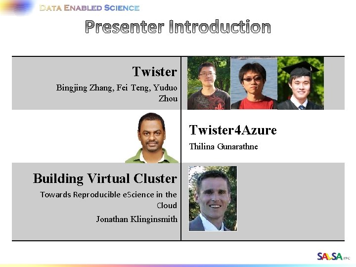 Twister Bingjing Zhang, Fei Teng, Yuduo Zhou Twister 4 Azure Thilina Gunarathne Building Virtual