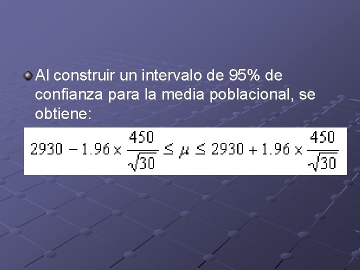 Al construir un intervalo de 95% de confianza para la media poblacional, se obtiene: