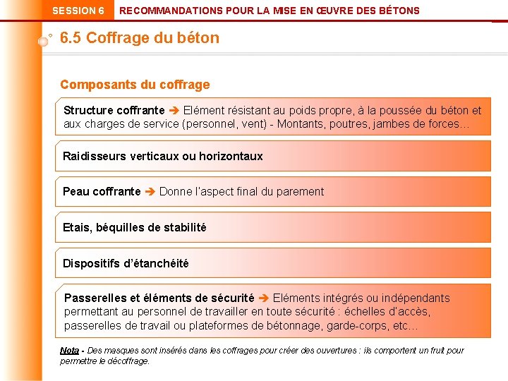 SESSION 6 RECOMMANDATIONS POUR LA MISE EN ŒUVRE DES BÉTONS 6. 5 Coffrage du