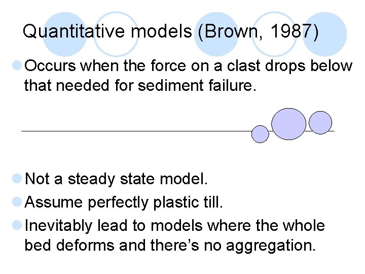 Quantitative models (Brown, 1987) l Occurs when the force on a clast drops below