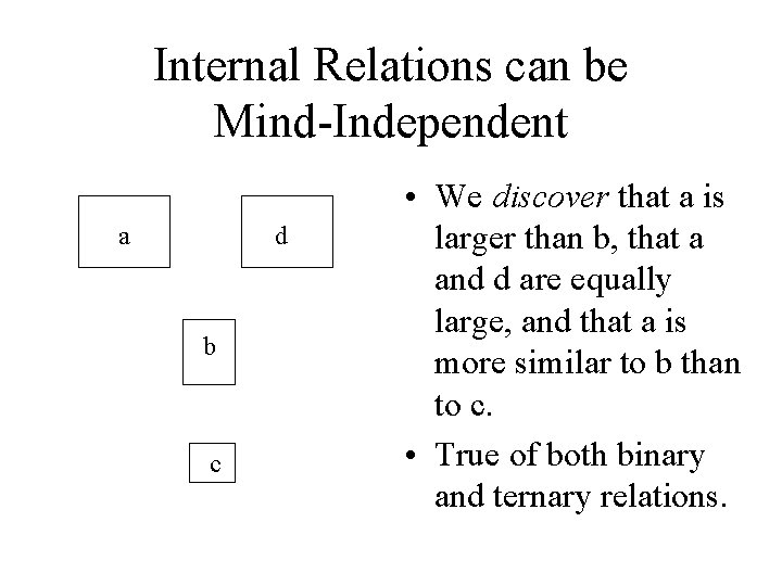 Internal Relations can be Mind-Independent a d b c • We discover that a