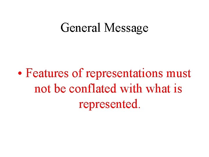 General Message • Features of representations must not be conflated with what is represented.