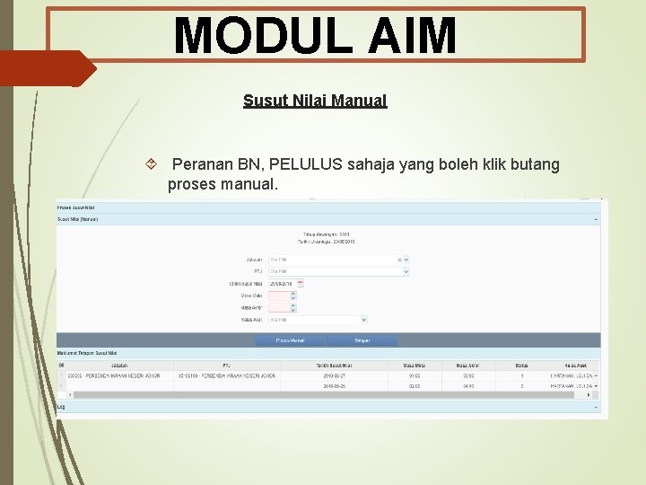 MODUL AIM Susut Nilai Manual Peranan BN, PELULUS sahaja yang boleh klik butang proses