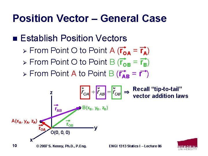 Position Vector – General Case n Establish Position Vectors From Point O to Point