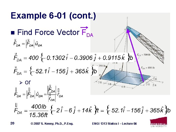 Example 6 -01 (cont. ) n Find Force Vector FDA Ø 20 or ©