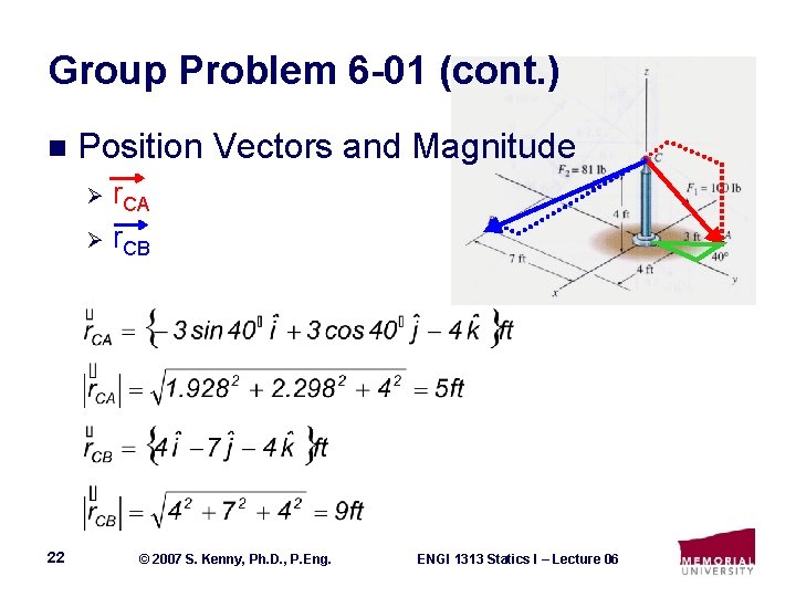 Group Problem 6 -01 (cont. ) n Position Vectors and Magnitude Ø r. CA