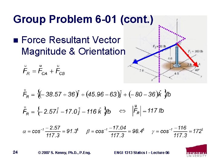 Group Problem 6 -01 (cont. ) n 24 Force Resultant Vector Magnitude & Orientation