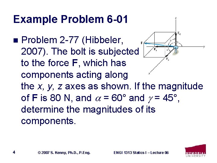 Example Problem 6 -01 n 4 Problem 2 -77 (Hibbeler, 2007). The bolt is