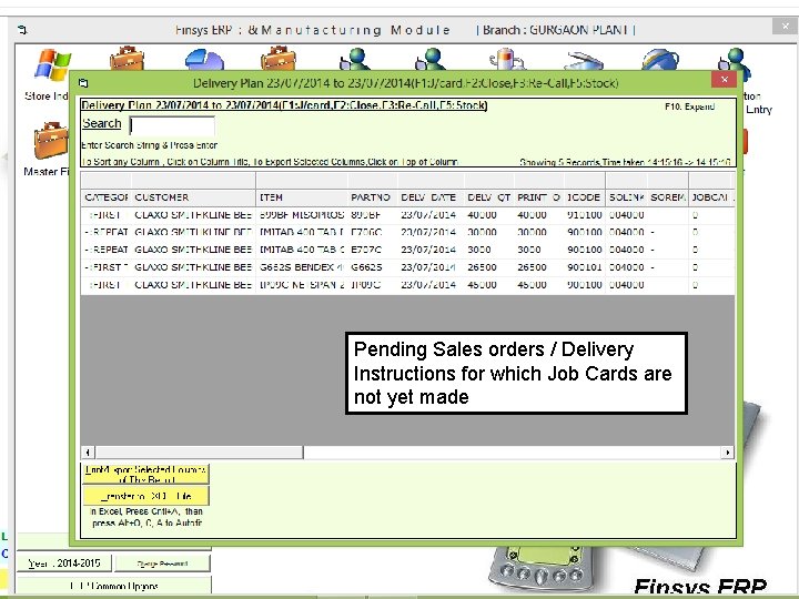 Pending Sales orders / Delivery Instructions for which Job Cards are not yet made