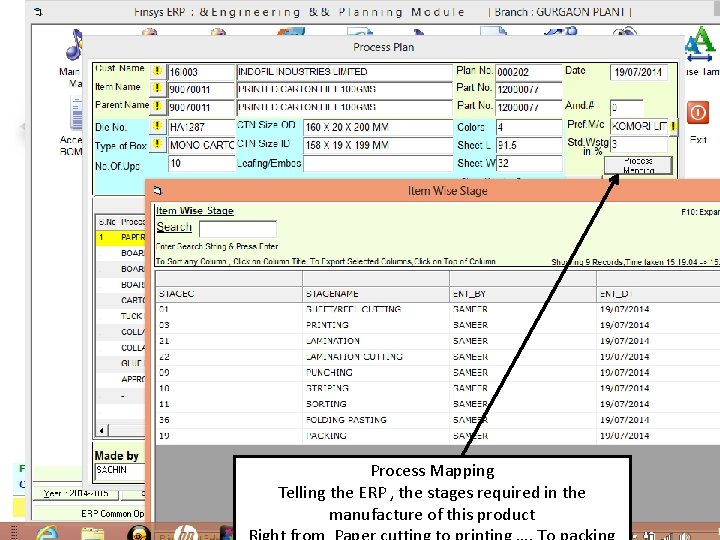 Process Mapping Telling the ERP , the stages required in the manufacture of this