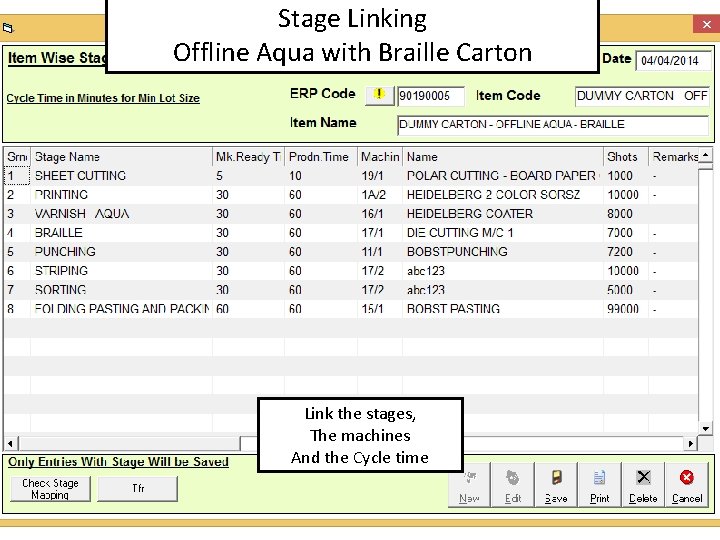 Stage Linking Offline Aqua with Braille Carton Link the stages, The machines And the