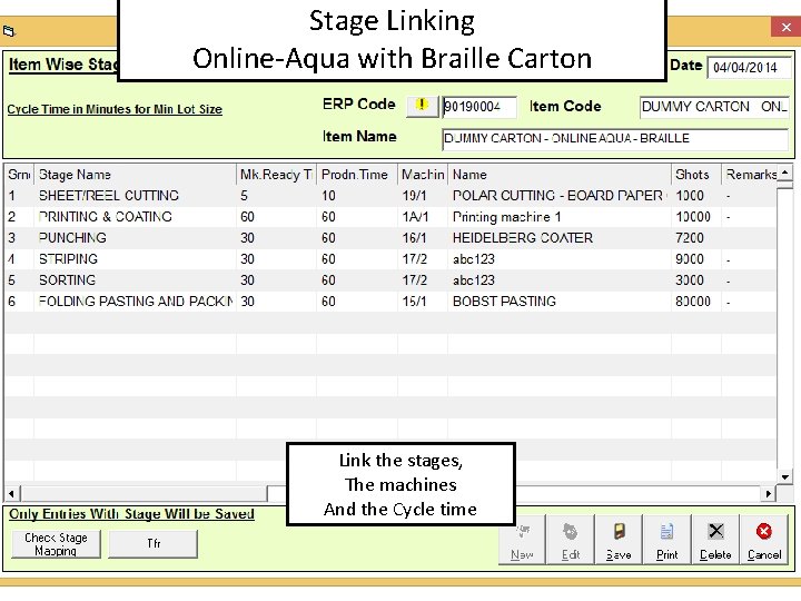 Stage Linking Online-Aqua with Braille Carton Link the stages, The machines And the Cycle