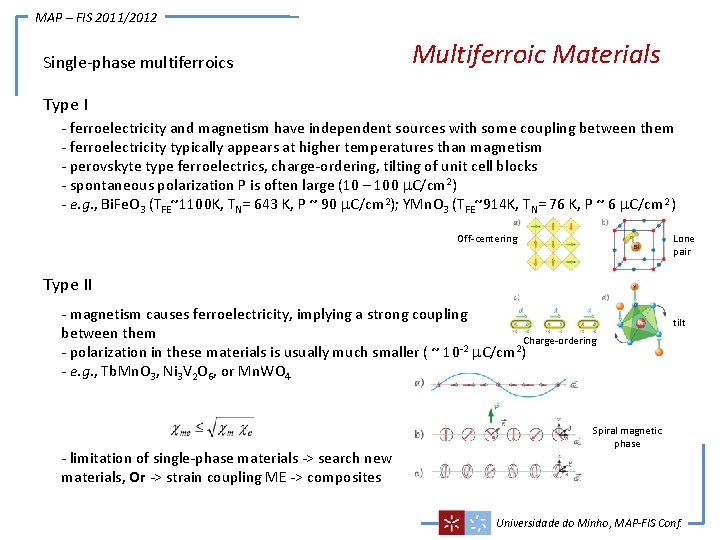 MAP – FIS 2011/2012 Single-phase multiferroics Multiferroic Materials Type I - ferroelectricity and magnetism