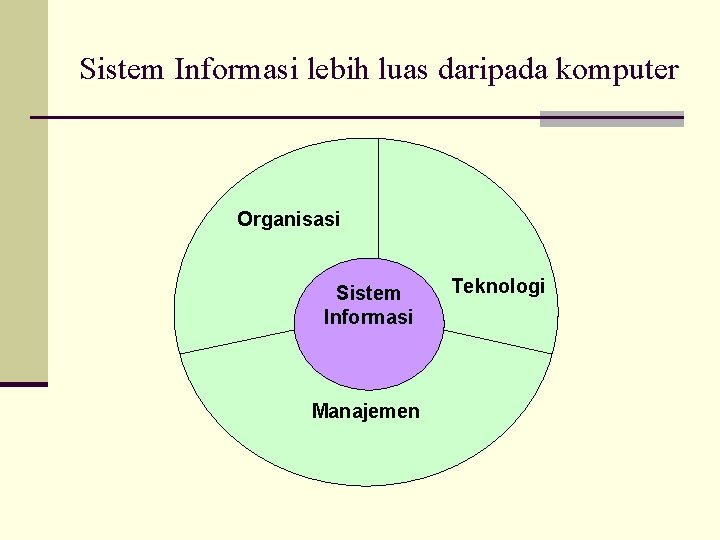 Sistem Informasi lebih luas daripada komputer Organisasi Sistem Informasi Manajemen Teknologi 