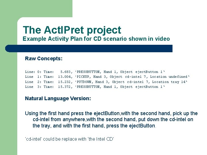 The Act. IPret project Example Activity Plan for CD scenario shown in video Raw