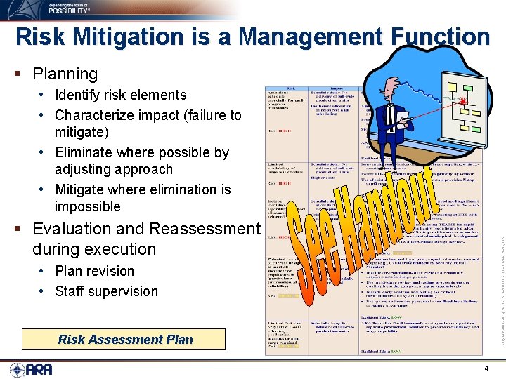 Risk Mitigation is a Management Function § Planning • Identify risk elements • Characterize