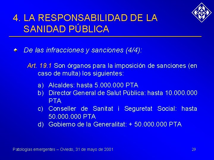 4. LA RESPONSABILIDAD DE LA SANIDAD PÚBLICA De las infracciones y sanciones (4/4): Art.